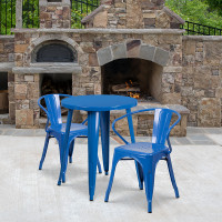 Flash Furniture CH-51080TH-2-18ARM-BL-GG 24" Round Metal Table Set with Arm Chairs in Blue